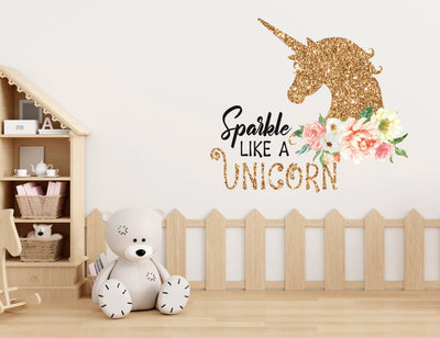 Sparkle Unicorn Wall Decals - Unicorn Glitter Effect Wall Decal Room Decor for Girls Bedroom - Unicorn Sticker - Nursery Decor